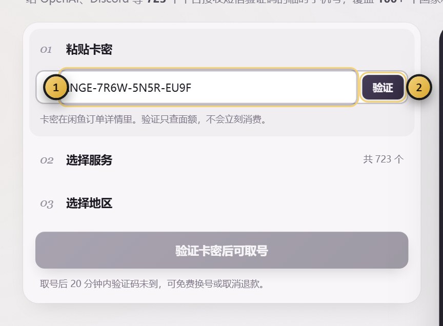 页面左上角的卡密输入框，粘贴卡密后点验证